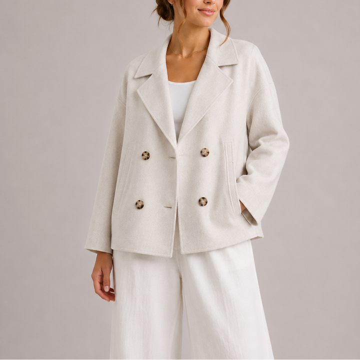 Womens Double Breasted Blazer with Notch Lapel and Front Pockets