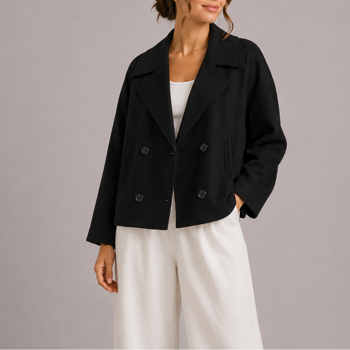 Womens Double Breasted Blazer with Notch Lapel and Front Pockets
