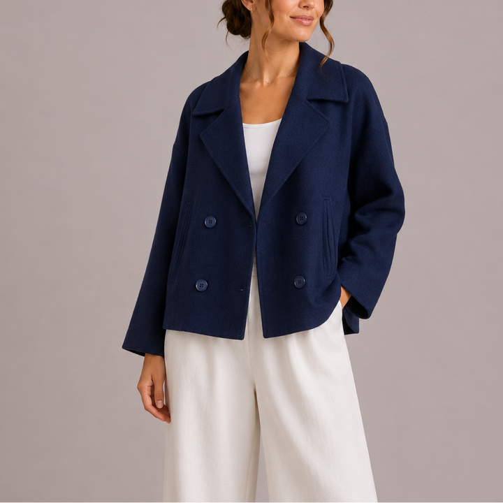 Womens Double Breasted Blazer with Notch Lapel and Front Pockets