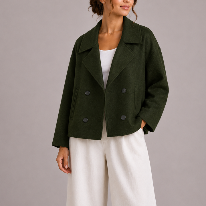 Womens Double Breasted Blazer with Notch Lapel and Front Pockets