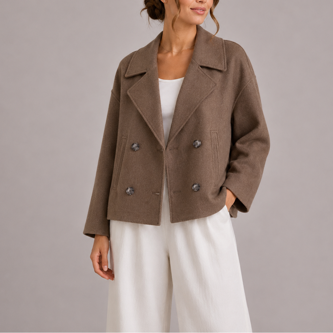 Womens Double Breasted Blazer with Notch Lapel and Front Pockets