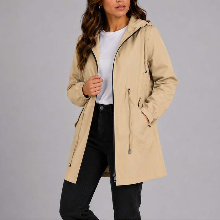 Womens Waterproof Rain Jacket with Hood and Drawstring Waist