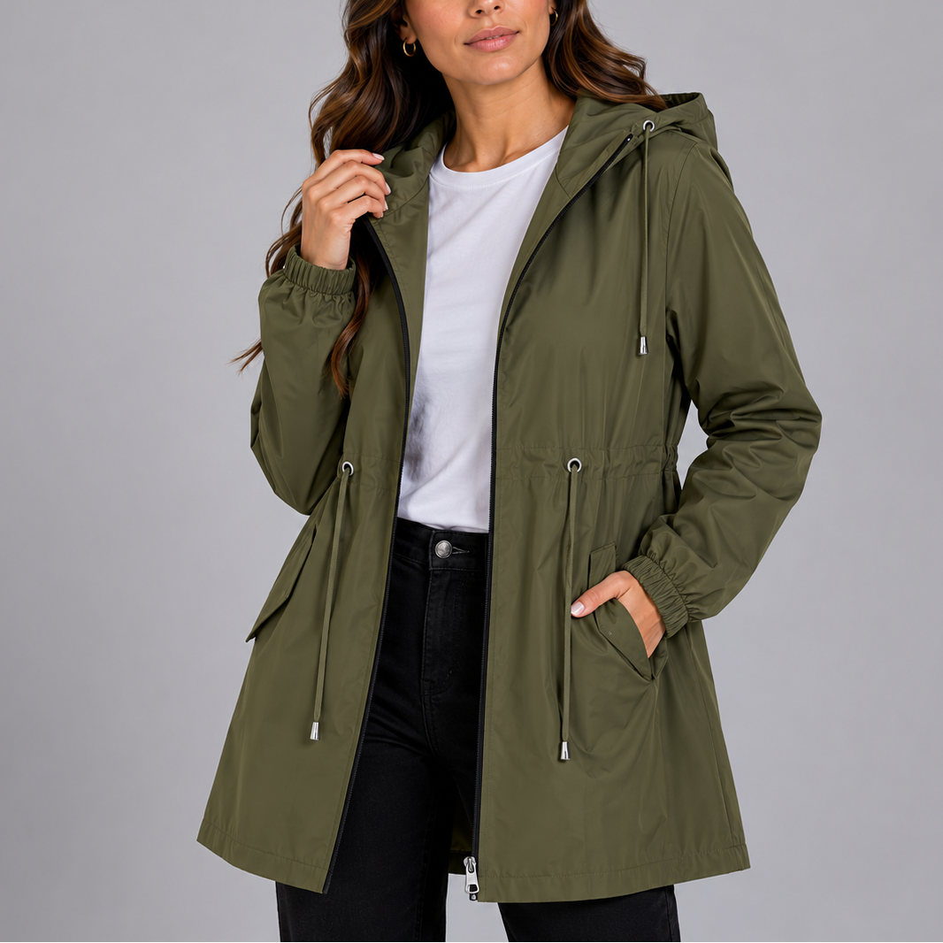 Womens Waterproof Rain Jacket with Hood and Drawstring Waist