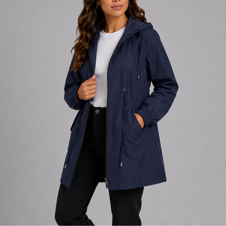 Womens Waterproof Rain Jacket with Hood and Drawstring Waist