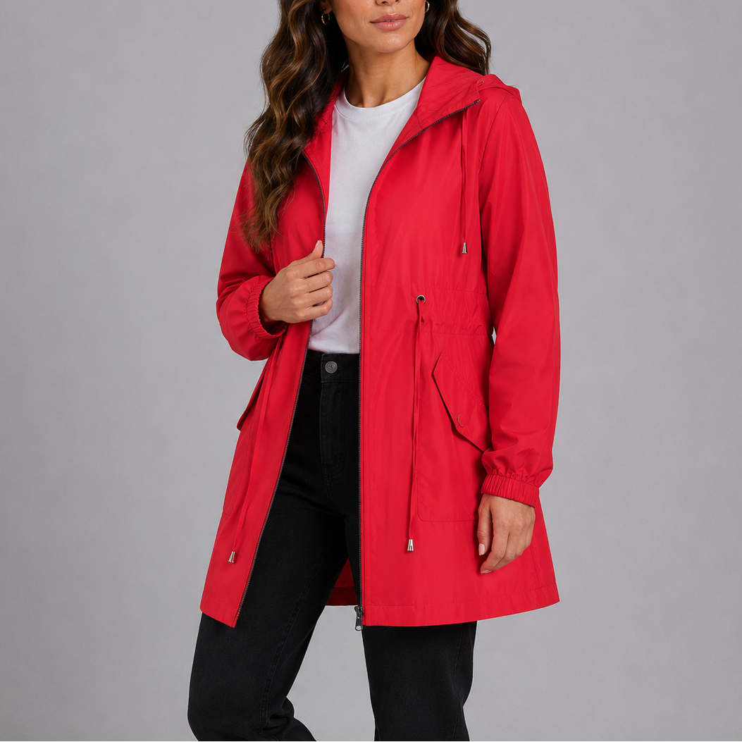 Womens Waterproof Rain Jacket with Hood and Drawstring Waist