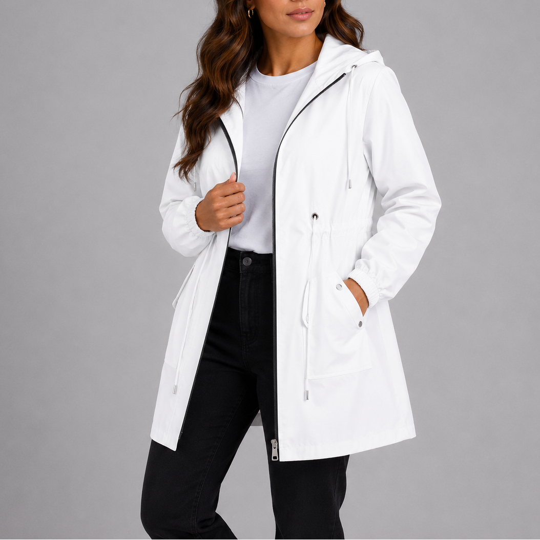 Womens Waterproof Rain Jacket with Hood and Drawstring Waist