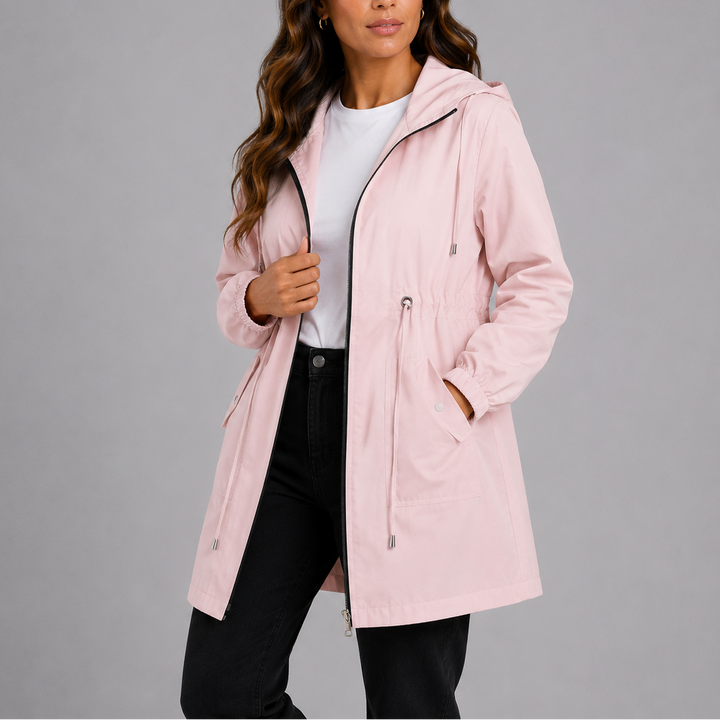 Womens Waterproof Rain Jacket with Hood and Drawstring Waist