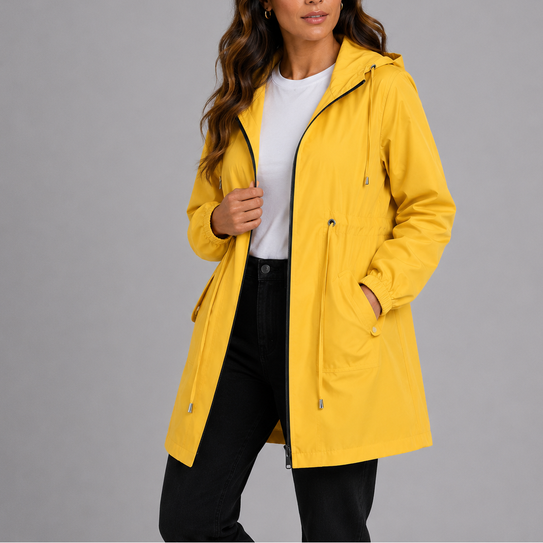Womens Waterproof Rain Jacket with Hood and Drawstring Waist