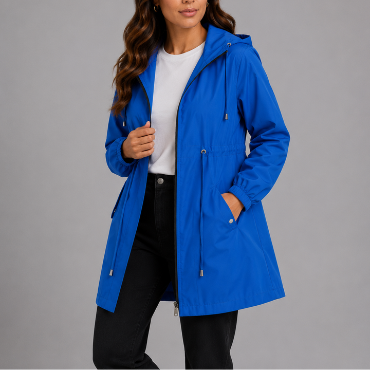 Womens Waterproof Rain Jacket with Hood and Drawstring Waist