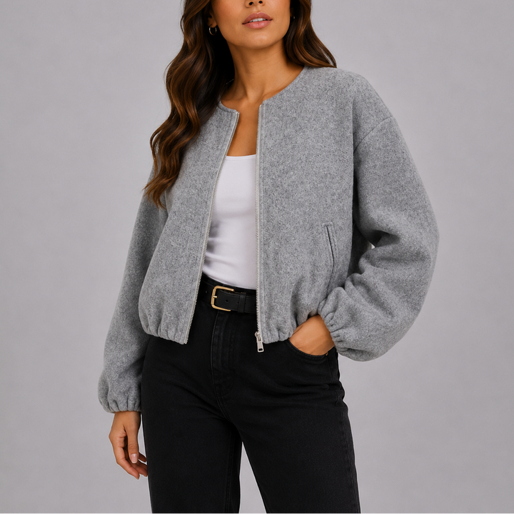 Womens Knitted Cardigan with Open Front and Balloon Sleeves
