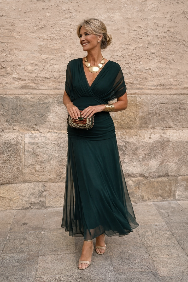 V Neck Party Dress Elegant Silhouette Occasion Wear Style