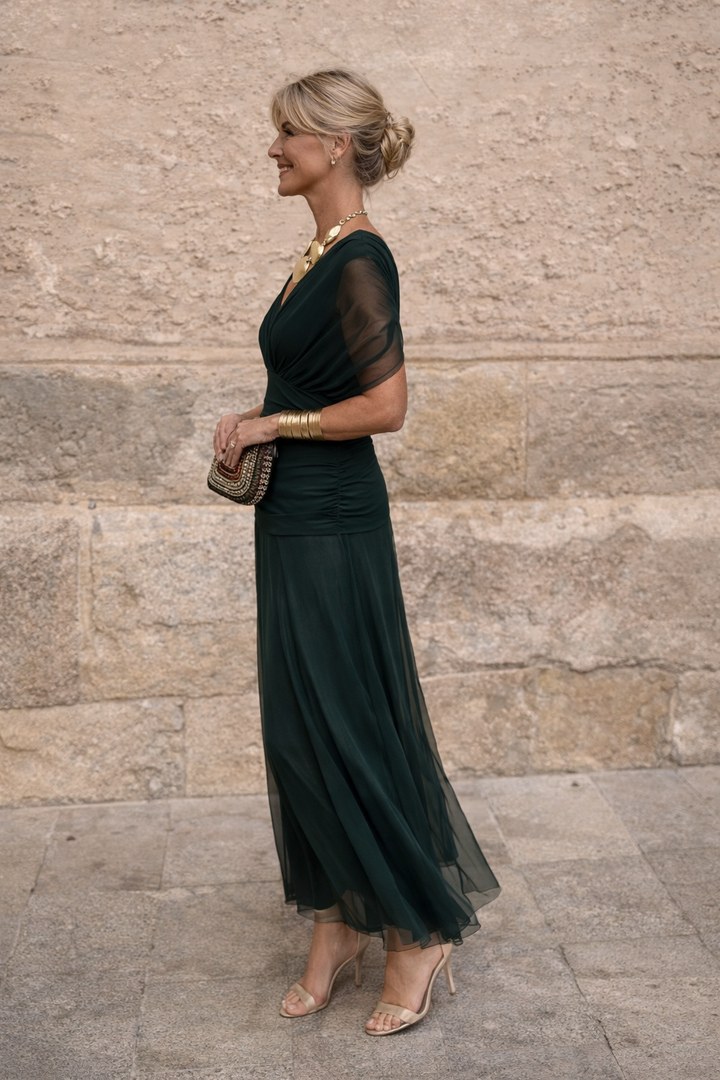 V Neck Party Dress Elegant Silhouette Occasion Wear Style