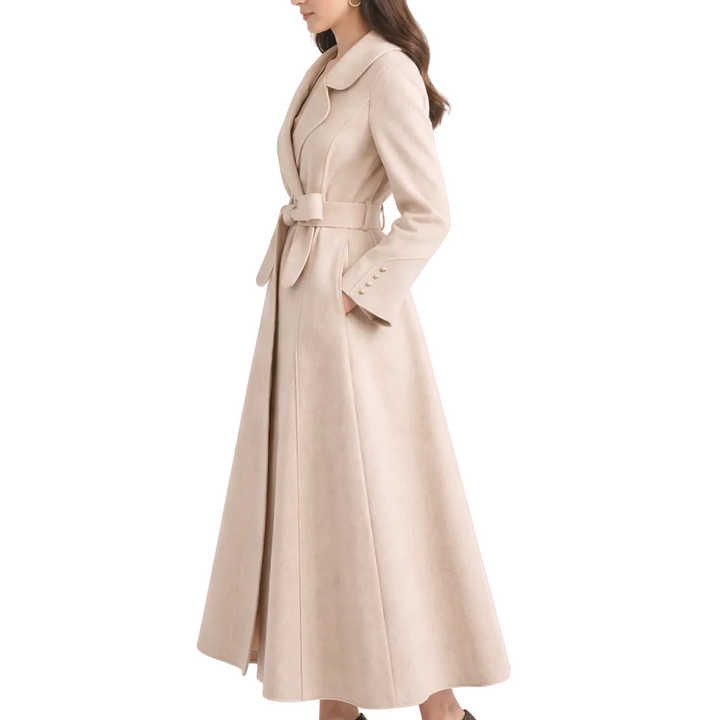 Womens Trench Coat with Tie Waist and Double Breasted Design