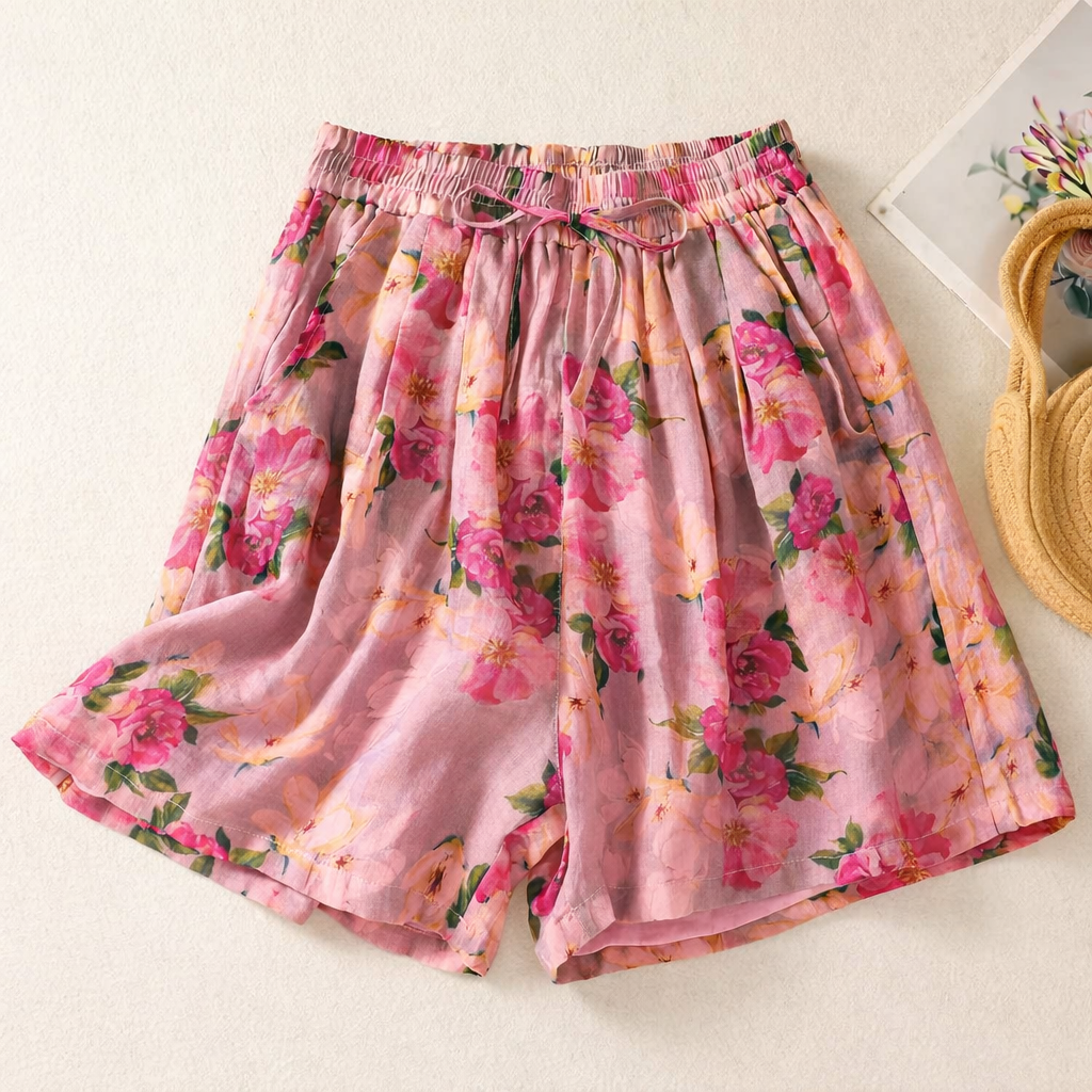 Shorts Floral Print High Waist Relaxed Fit Summer Style