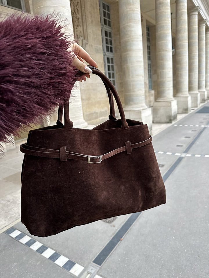 Suede Top Handle Handbag with Zip Closure for Women