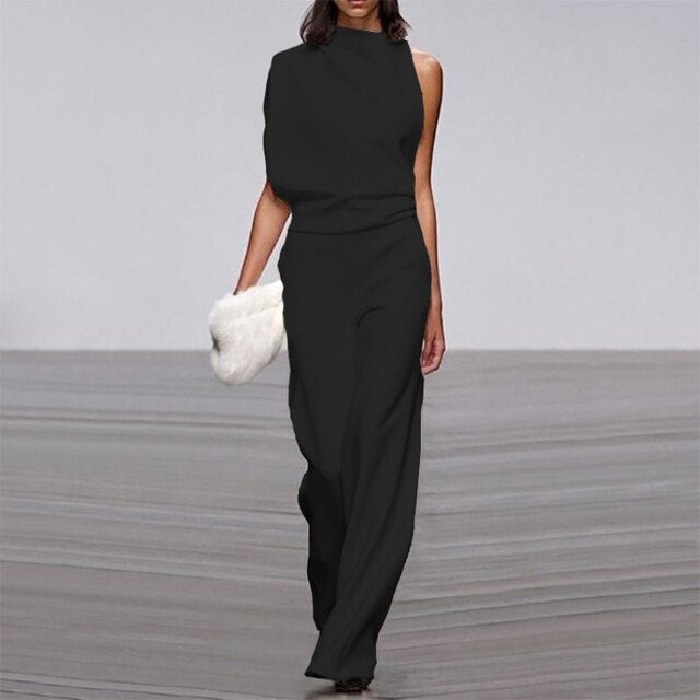 One Shoulder Jumpsuit Wide Leg Elegant Style Statement Fit