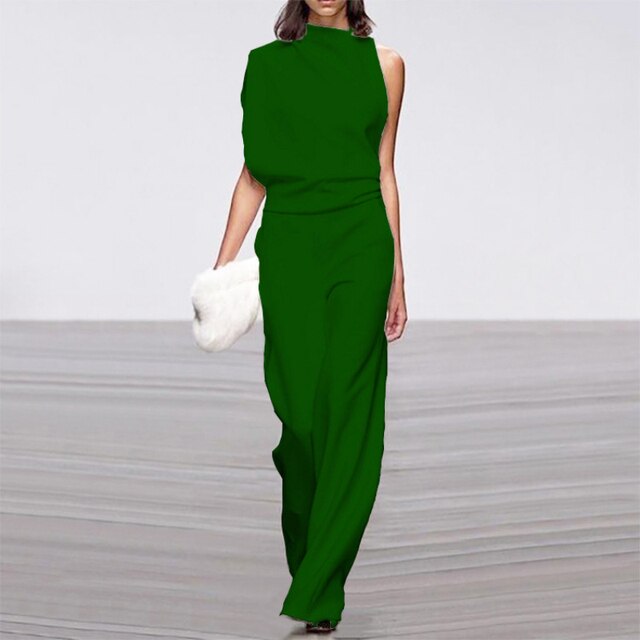 One Shoulder Jumpsuit Wide Leg Elegant Style Statement Fit