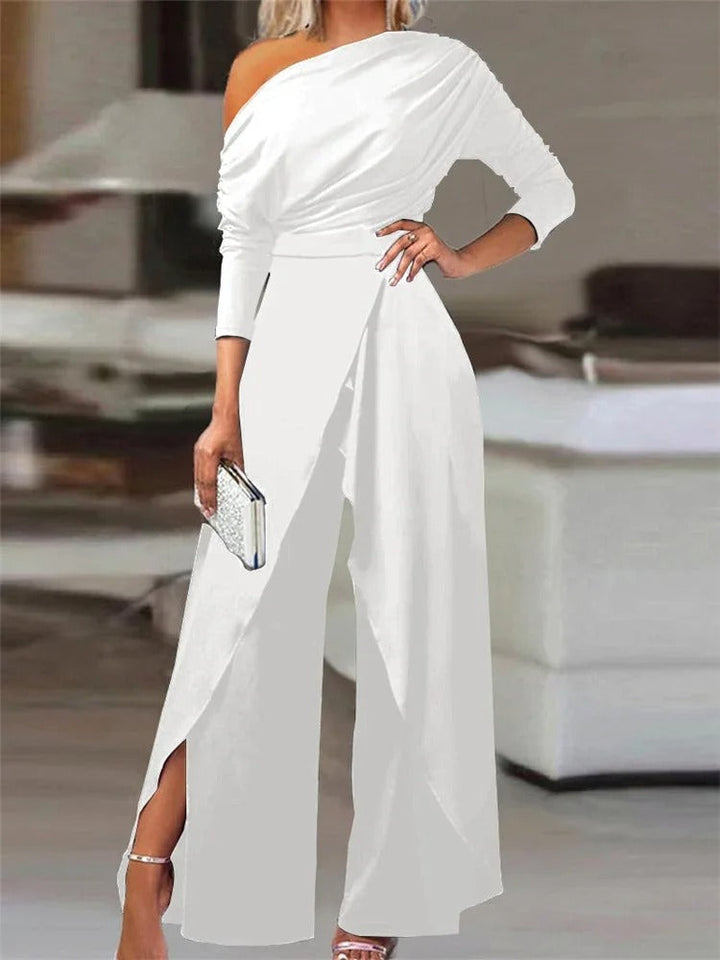 Off Shoulder Jumpsuit Elegant Wide Leg Tailored Fit Style