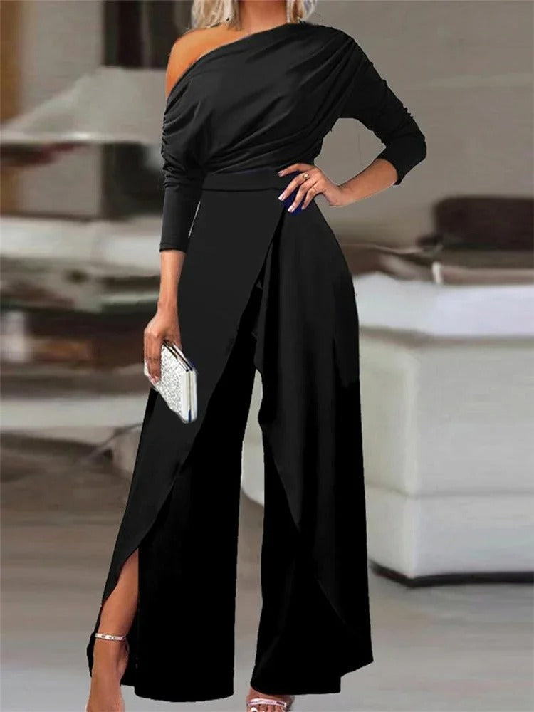 Off Shoulder Jumpsuit Elegant Wide Leg Tailored Fit Style
