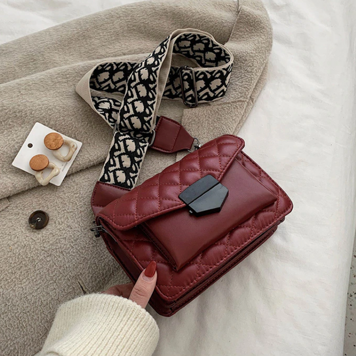 Quilted Crossbody Bag with Wide Shoulder Strap for Women