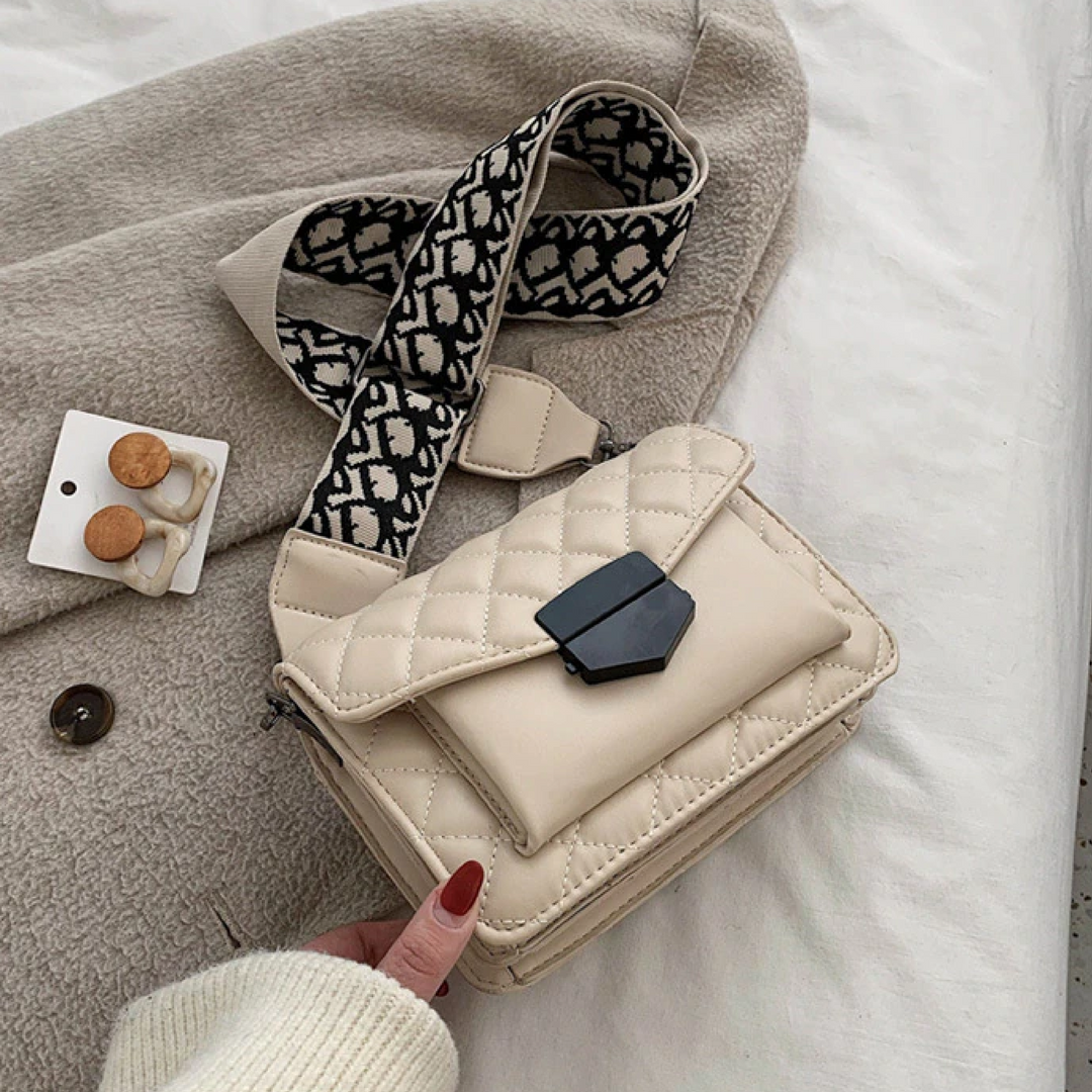 Quilted Crossbody Bag with Wide Shoulder Strap for Women