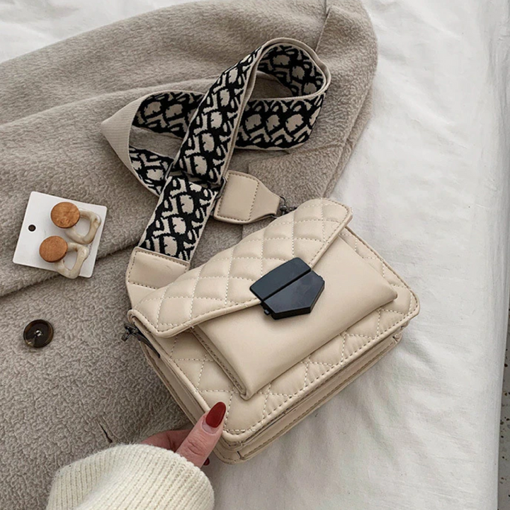 Quilted Crossbody Bag with Wide Shoulder Strap for Women