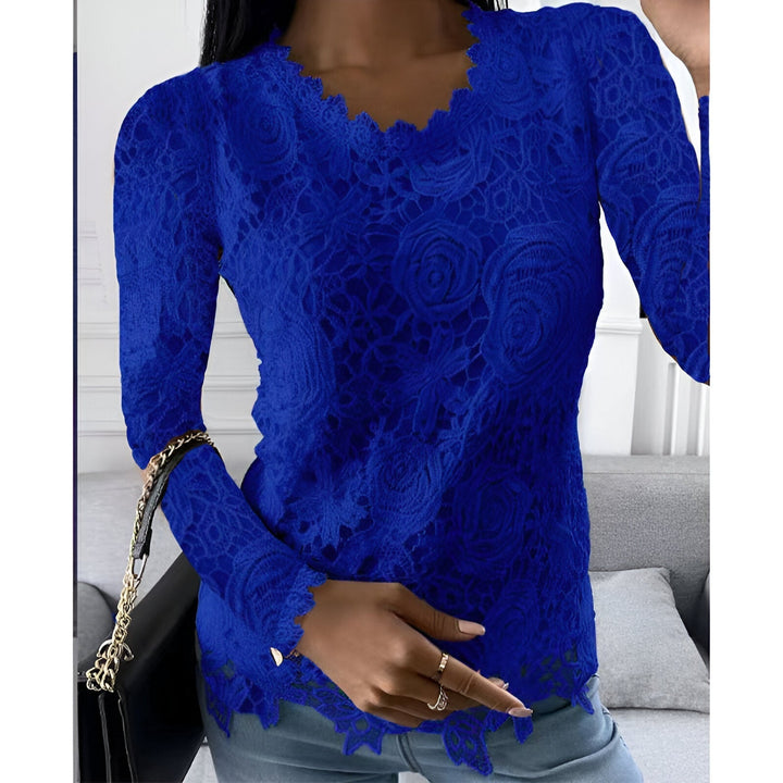 Blouse Round Neck Lace Detail Long Sleeve Elegant Style
