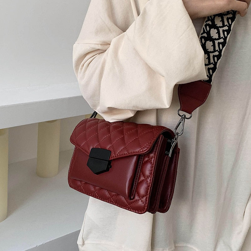 Quilted Crossbody Bag with Wide Shoulder Strap for Women