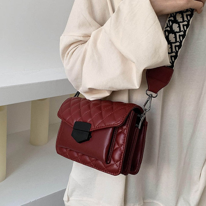 Quilted Crossbody Bag with Wide Shoulder Strap for Women