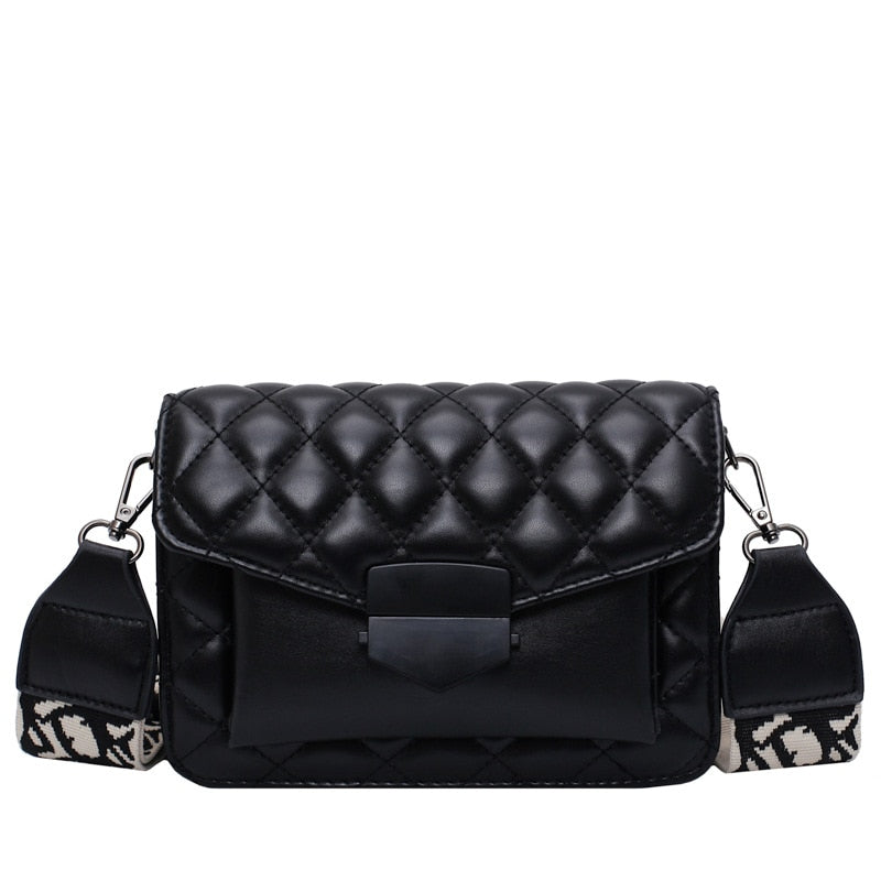 Quilted Crossbody Bag with Wide Shoulder Strap for Women