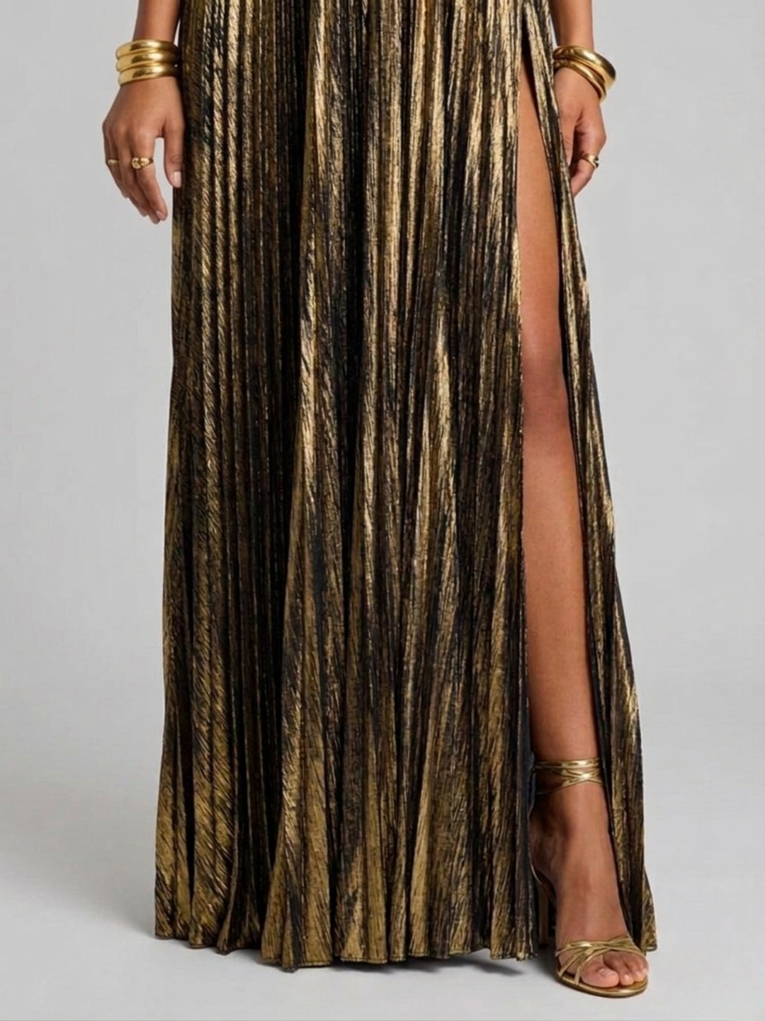 Long Strapless Dress for Women with Twisted Bodice and High Slit