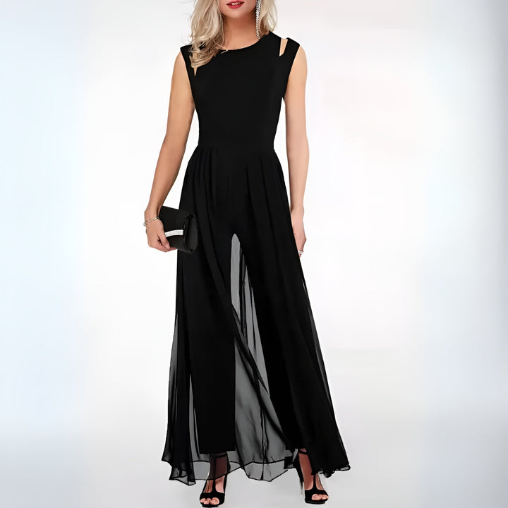Jumpsuit Sheer Overlay Elegant Fit Evening Style