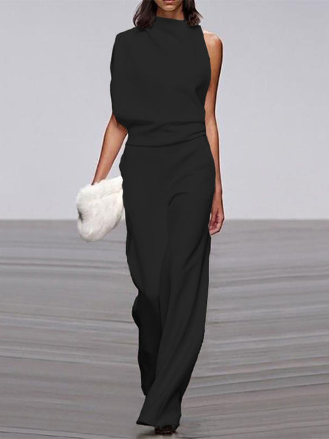 One Shoulder Jumpsuit Wide Leg Elegant Tailored Fit Style
