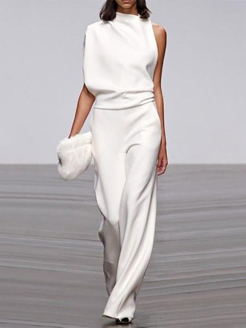 One Shoulder Jumpsuit Wide Leg Elegant Tailored Fit Style
