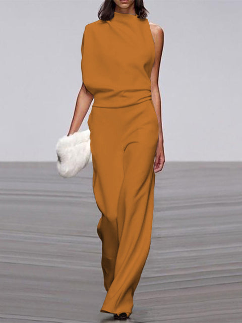 One Shoulder Jumpsuit Wide Leg Elegant Tailored Fit Style