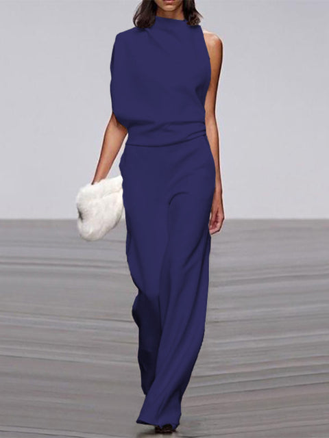 One Shoulder Jumpsuit Wide Leg Elegant Tailored Fit Style