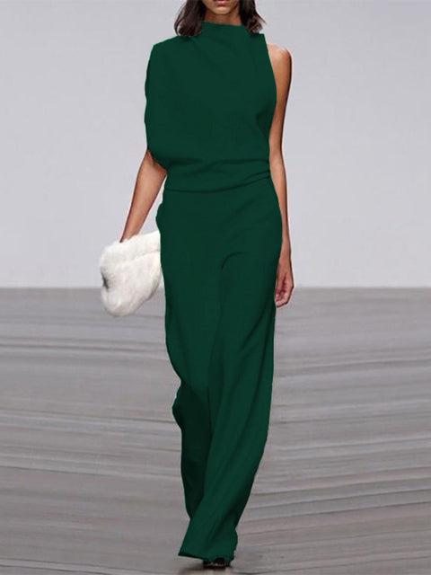 One Shoulder Jumpsuit Wide Leg Elegant Tailored Fit Style