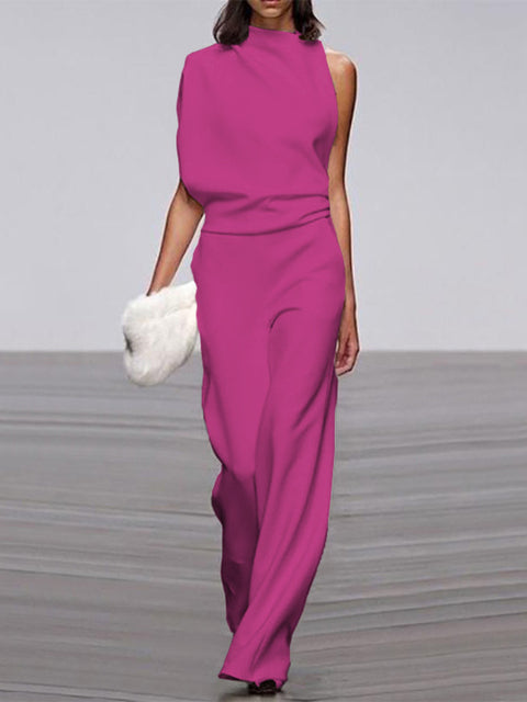 One Shoulder Jumpsuit Wide Leg Elegant Tailored Fit Style