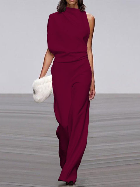 One Shoulder Jumpsuit Wide Leg Elegant Tailored Fit Style