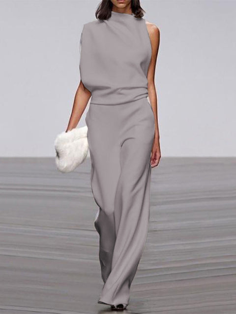 One Shoulder Jumpsuit Wide Leg Elegant Tailored Fit Style