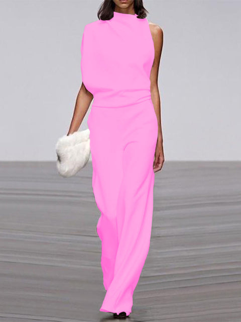 One Shoulder Jumpsuit Wide Leg Elegant Tailored Fit Style
