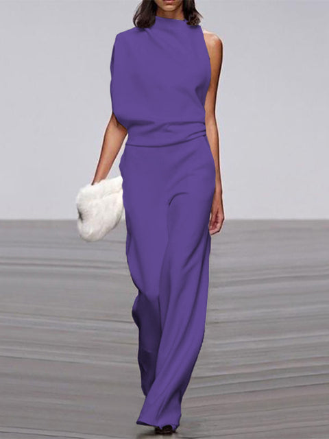 One Shoulder Jumpsuit Wide Leg Elegant Tailored Fit Style