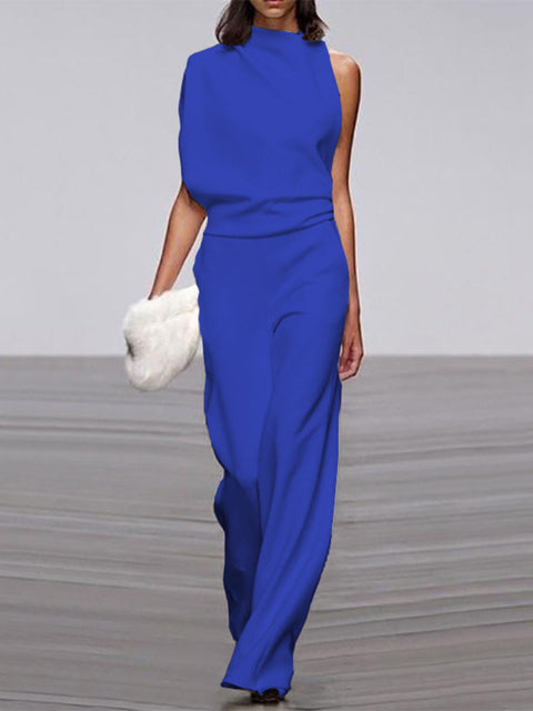 One Shoulder Jumpsuit Wide Leg Elegant Tailored Fit Style