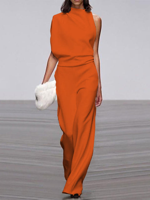 One Shoulder Jumpsuit Wide Leg Elegant Tailored Fit Style