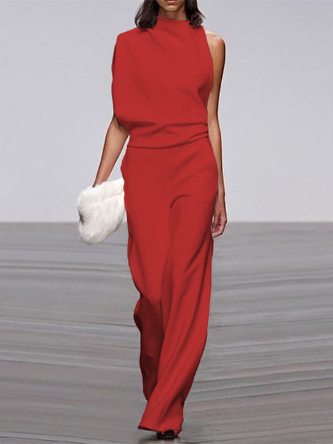 One Shoulder Jumpsuit Wide Leg Elegant Tailored Fit Style