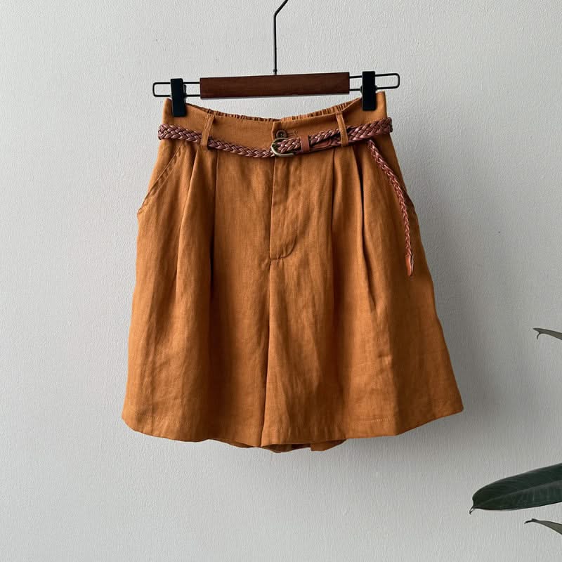 High Waist Linen Shorts Relaxed Fit Summer Casual Style