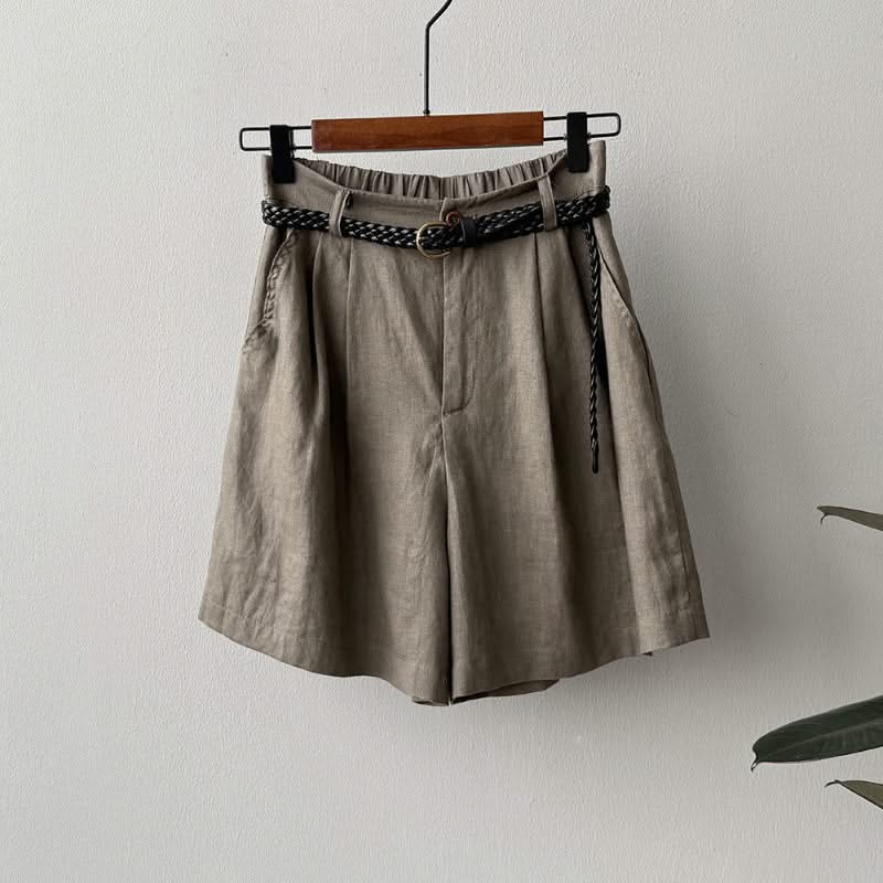 High Waist Linen Shorts Relaxed Fit Summer Casual Style