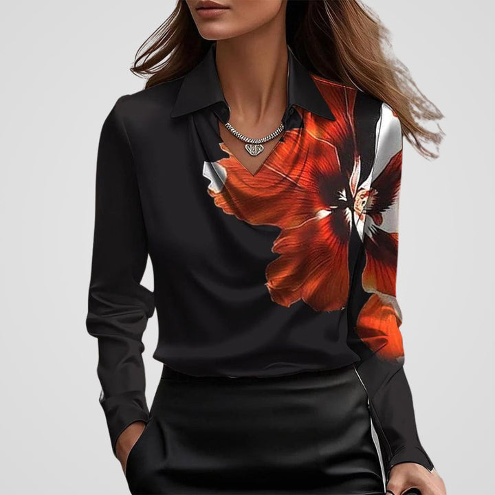 Blouse Satin Draped Neck Long Sleeve Elegant Style
