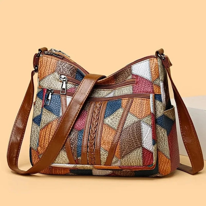 Handbag Patchwork Leather Mosaic Design Practical Compartments Everyday Style