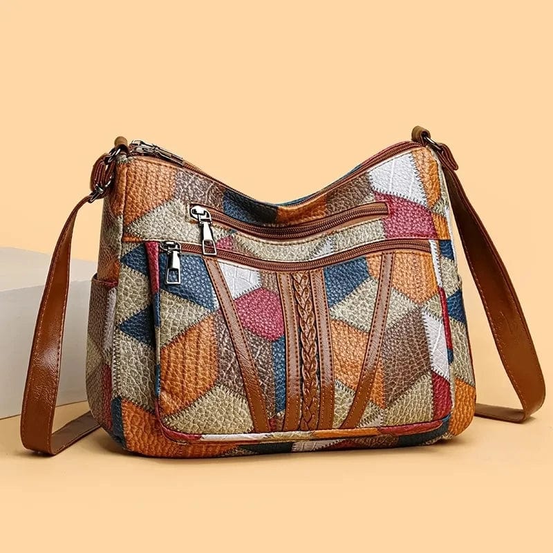 Handbag Patchwork Leather Mosaic Design Practical Compartments Everyday Style